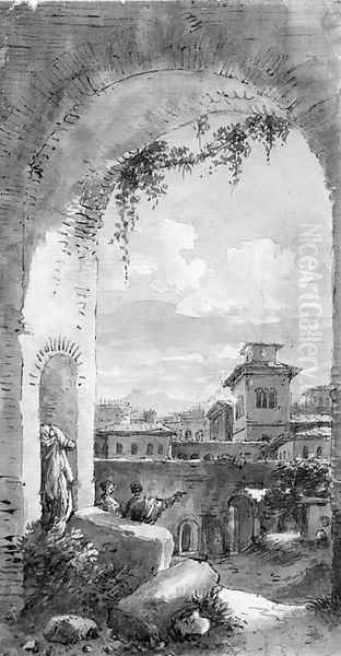 A view of the Roman Forum, seen through an arch Oil Painting by Victor Jean Nicolle