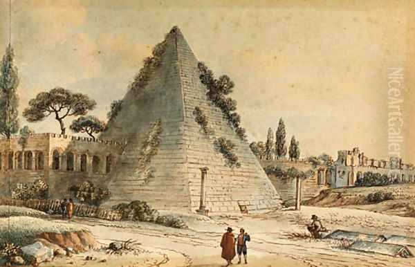 The Pyramid of Caius Cestius with the Aurelian Walls, Rome Oil Painting by Victor Jean Nicolle