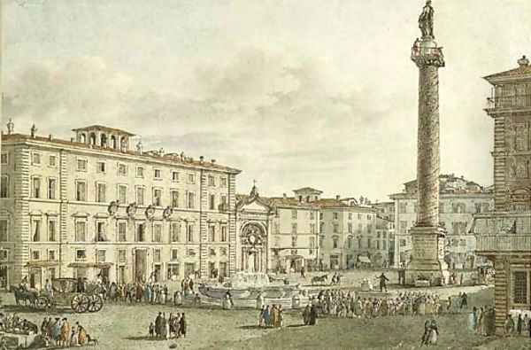 View of the Piazza Colonna with the Column Antoninus, Rome Oil Painting by Victor Jean Nicolle