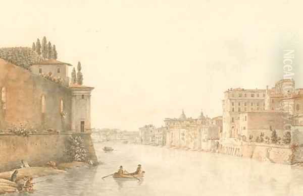 View of the Tiber looking towards the churches of San Spirito dei Napoleonic Oil Painting by Victor Jean Nicolle