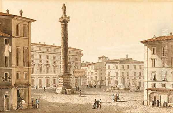 Piazza Colonna with the Column of Marcus Aurelius, Rome Oil Painting by Victor Jean Nicolle