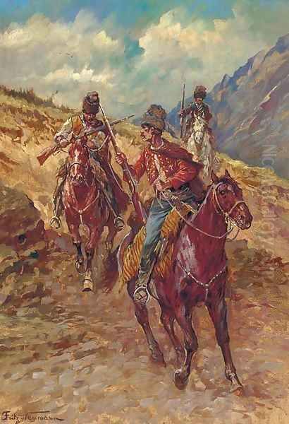 Cossacks preparing for an attack Oil Painting by Fritz Neumann