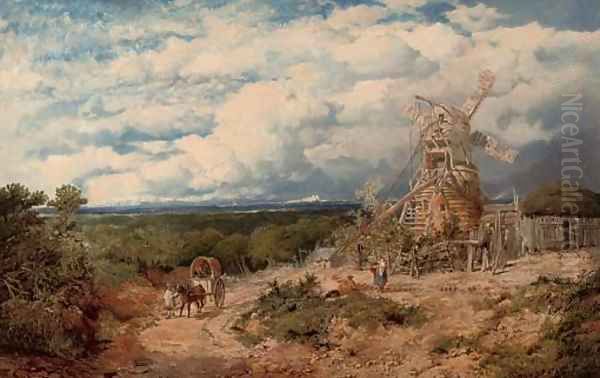 Figures before a windmill, near Nottingham Oil Painting by Edward H. Niemann