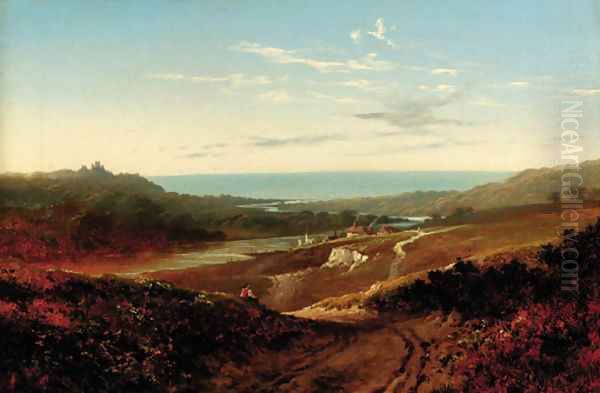 A figure on a track with an estuary beyond Oil Painting by Edward H. Niemann