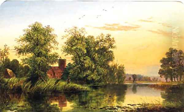 A Tranquil Stretch Of The River At Sunset Oil Painting by Edward H. Niemann