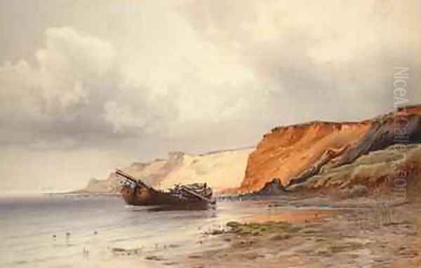 Wreck of a Sailing Boat by the Island of Rugen 1890 Oil Painting by Friedrich Emil Neumann