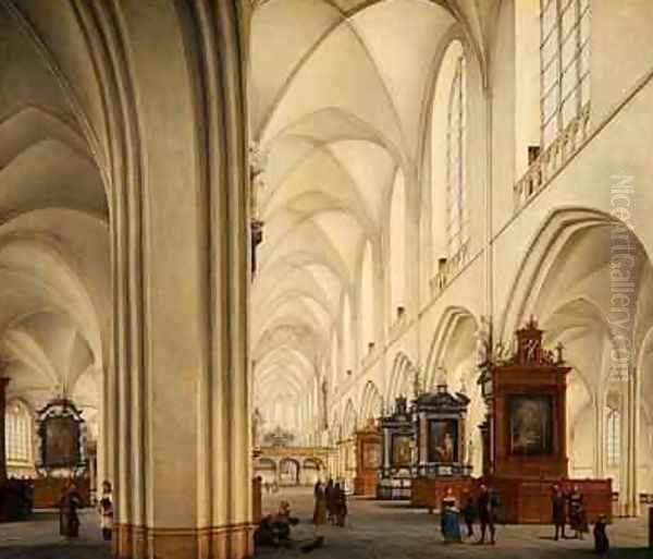 Interior of Antwerp Cathedral 1668 Oil Painting by Isaak Nickelen