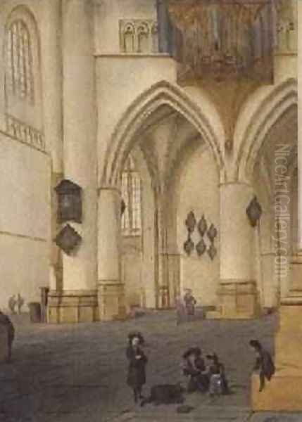 View of the south ambulatory of the church of St Bavo Haarlem Oil Painting by Isaak Nickelen