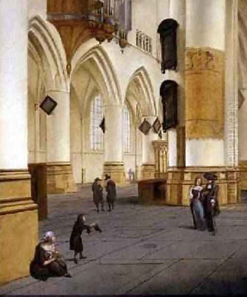 View of the south aisle of the church of St Bavo Haarlem Oil Painting by Isaak Nickelen