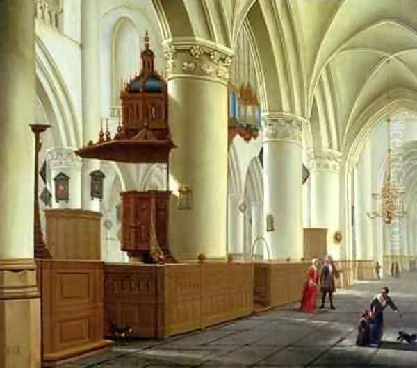 Views of the north and south aisles of the church of St Bavo Haarlem Oil Painting by Isaak Nickelen