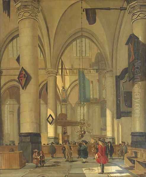 The interior of a Dutch church Oil Painting by Isaak Nickelen