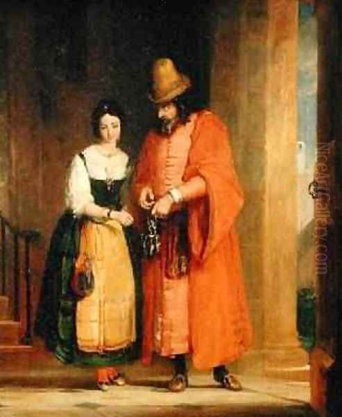 Shylock and Jessica from The Merchant of Venice Oil Painting by Gilbert Stuart Newton