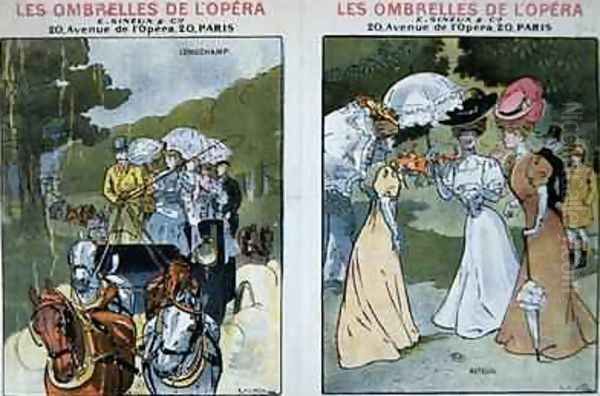 Advertisements for umbrellas Les Ombrelles de lOpera 1906 Oil Painting by J. de la Neziere