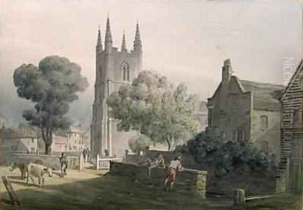 Croydon Parish Church 1813 Oil Painting by J. P. Neale