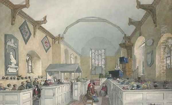 Interior of St Mary's Church, Tattingstone, Suffolk Oil Painting by J. P. Neale