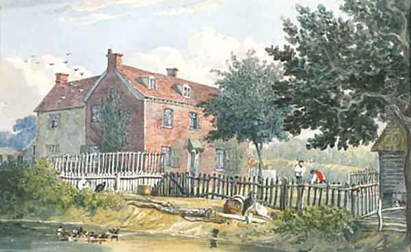 The Exterior of a Farmhouse at Holbrook, Ipswich, Suffolk Oil Painting by J. P. Neale