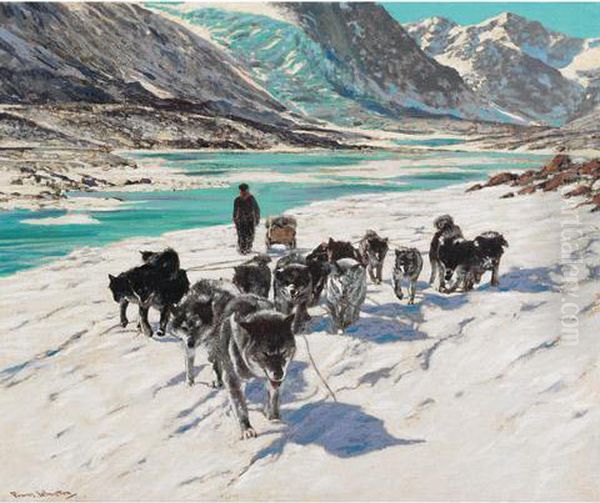 Land Of The Husky Oil Painting by Franz Hans Johnston