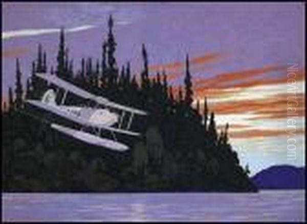 Float Plane Coming In For A Landing Oil Painting by Franz Hans Johnston