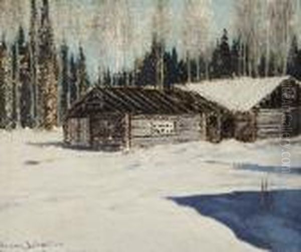 Cabins At Aroland. Oil Painting by Franz Hans Johnston