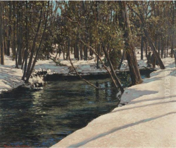 Winter Stream Oil Painting by Franz Hans Johnston