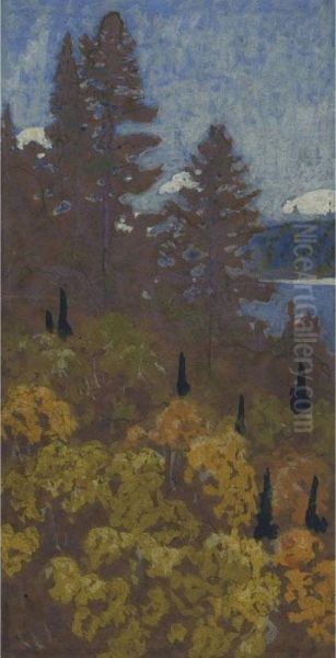 Forest And Lake Oil Painting by Franz Hans Johnston