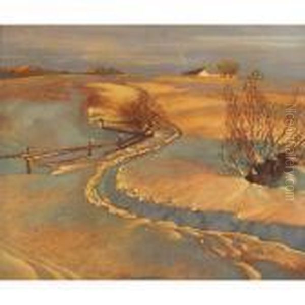 Sundown, Winter Oil Painting by Franz Hans Johnston