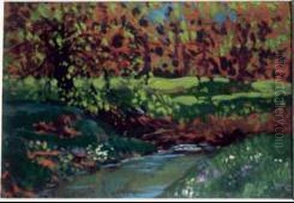 Green Pool Oil On Panel Oil Painting by Franz Hans Johnston