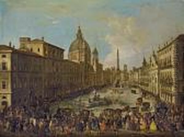 Vue De La Place Navone Inondee A Rome Oil Painting by Antonio Joli