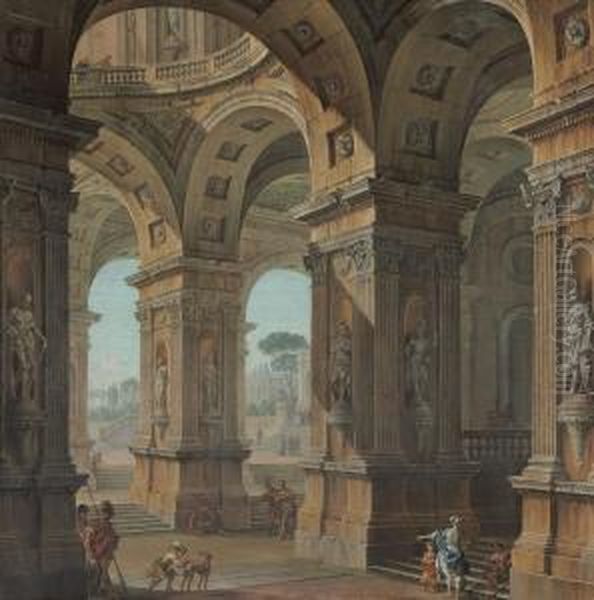 An Architectural Capriccio Oil Painting by Antonio Joli