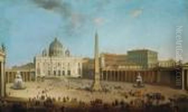 Veduta Di San Pietro A Roma E Il Colonnato Del Bernini Oil Painting by Antonio Joli