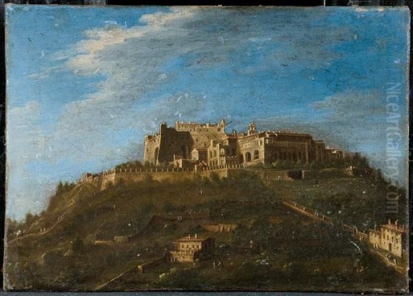 View Of A Castle Complex, Probably Monte Castello. Oil Painting by Antonio Joli