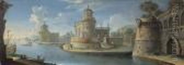 Caprice Fluvial Borde De Palais Oil Painting by Antonio Joli