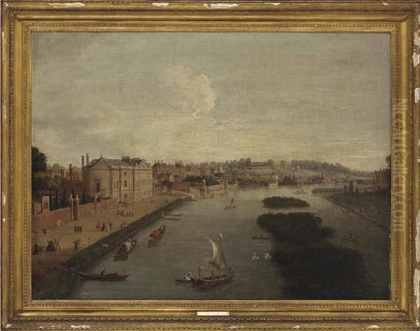 A View Of The Thames At Richmond And Cholmondeley House Oil Painting by Antonio Joli