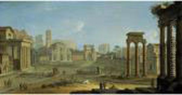 Rome A View Of The Campo Vaccino Oil Painting by Antonio Joli