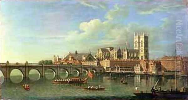 A View Of Westminster With The Royal Barge And Other Shipping Oil Painting by Joseph Nicholls