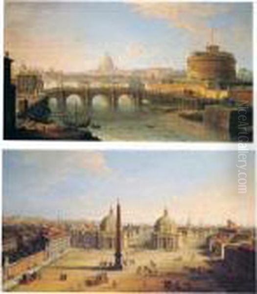 Rome, A View Of The Piazza Del Popolo Oil Painting by Antonio Joli