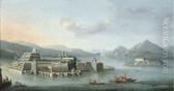 Lake Maggiore With The Isola Bella, And The Isola Dei Pescatoribeyond Oil Painting by Antonio Joli