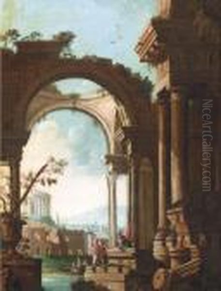 A Capriccio Of Classical Ruins Oil Painting by Antonio Joli