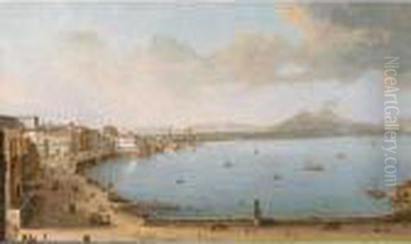 View Of Naples From The Strada Di Santa Lucia Oil Painting by Antonio Joli