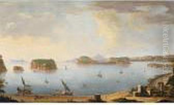 View Of The Bay Of Pozzuoli With
 The Port Of Baia, The Islands Of Nisida, Procida, Ischia And Capri Oil Painting by Antonio Joli