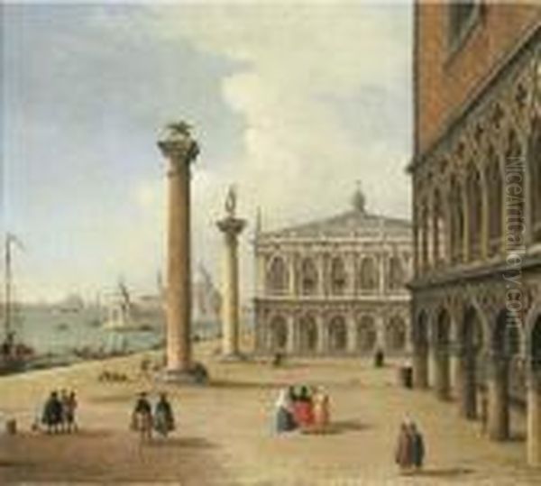 The Piazzetta And The Libreria Di San Marco, Venice, Santa Maria Della Salute Beyond Oil Painting by Antonio Joli