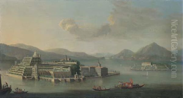 An Expansive View Of Lake Maggiore In Northern Italy With Isola Bella Oil Painting by Antonio Joli