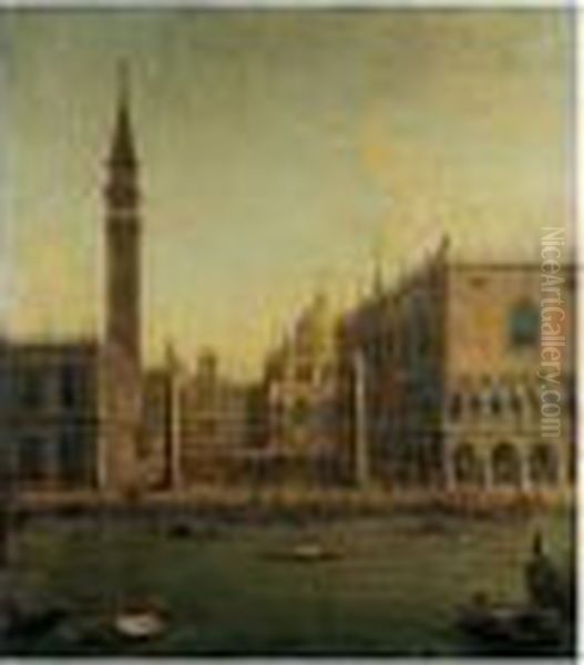 Venice, A View Of The Bacino Di 
San Marco With The Piazzetta And The Palazzo Ducale Looking North 
Towards The Torre Dell' Orologio Oil Painting by Antonio Joli