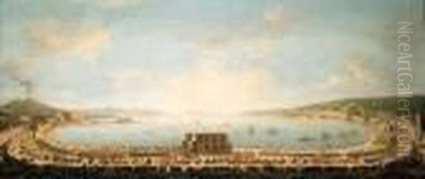 A Panoramic View Of The Bay Of Naples, With The Royal Procession Topiedigrotta Oil Painting by Antonio Joli