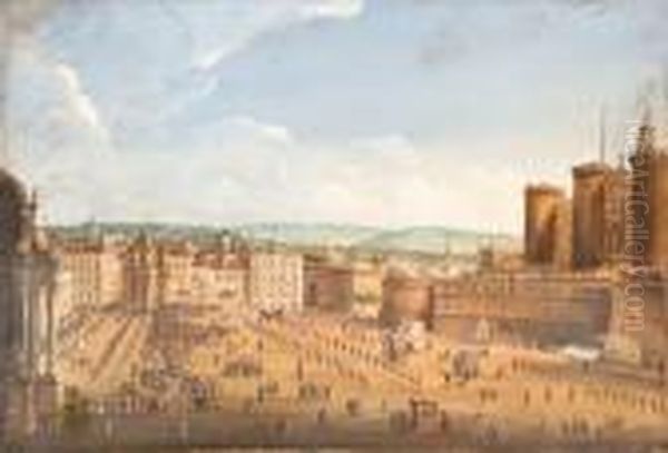 Views Of Naples: The Carnival At
 Largo San Ferdinando With A Royalprocession; And The Carnival Outside 
The Castle Oil Painting by Antonio Joli