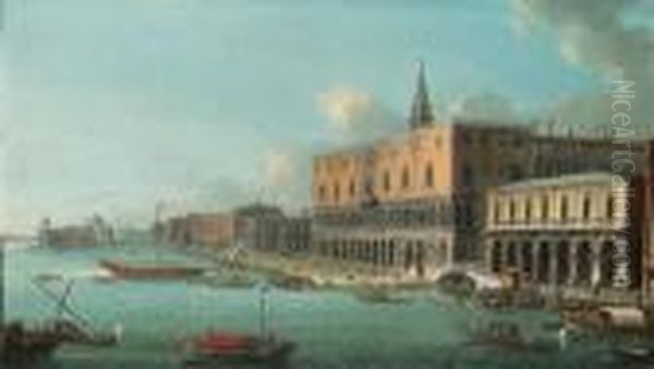 The Bacino Di San Marco, Venice,
 Looking West With The Doge'spalace, The Entrance To The Grand Canal And
 Santa Maria Dellasalute Beyond Oil Painting by Antonio Joli