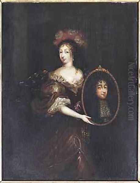 Henrietta of England 1644-70 holding a portrait of her husband Philippe I 1640-1701 duc dOrleans Oil Painting by Theodorus Netscher