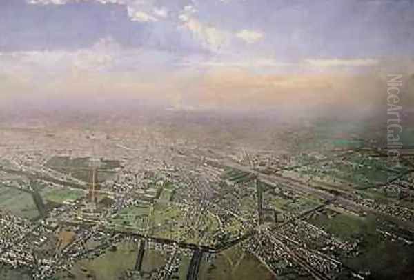 General view of Paris from a hotair balloon 1855 Oil Painting by Victor Navlet