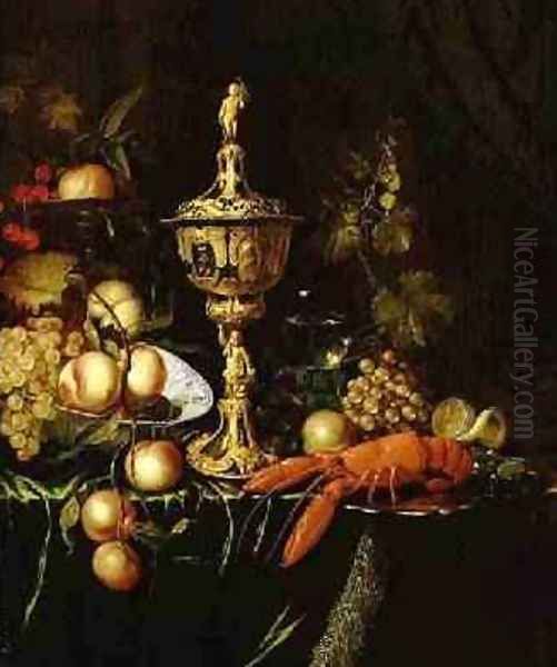 Still Life with a Steeple Cup a Lobster and Fruit 1677 Oil Painting by Pieter Nason