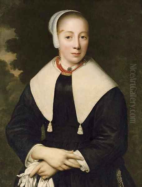 Portrait of a lady, three-quarter-length, with a coral necklace Oil Painting by Pieter Nason